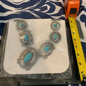 New silver Aztec Style Turquoise Necklace